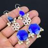 Daughters Day Deal Blue Sapphire Gemstone Drop Wife Earrings 925 Sterling Silver