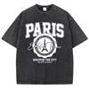 Lässige Damen Acid Wash T-Shirts Paris Entdecke Die Stadt Prints T-Shirts Used Oversize Baumwolle Kurzarm Trend Damenbekleidung