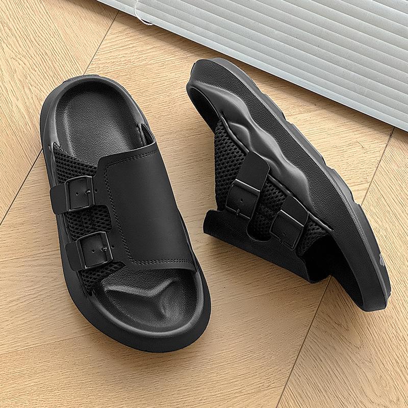 

Summer new hole bottom light one-word drag new simple non-slip breathable beach shoes 44 чорний