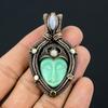 Green Carved Bone Face Gemstone Copper Wire Wrap Pendant Jewelry Gift For Her