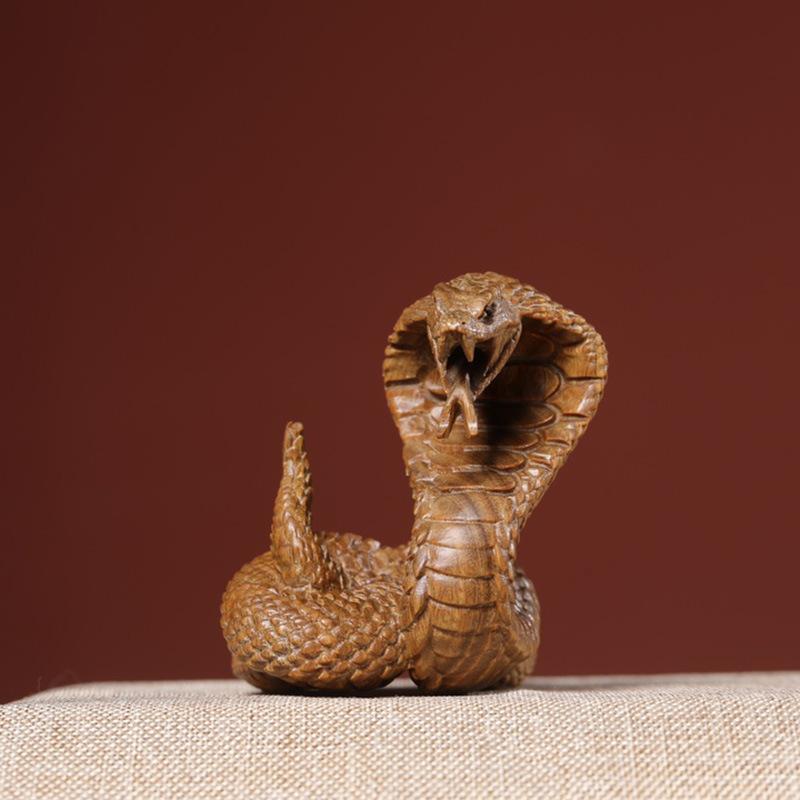 

2025 NEW Small Leaf Rosewood Carving Auspicious Zodiac Snake Ornament,Home Decoration gift,2.75 Wooden Snake Statue Collectable