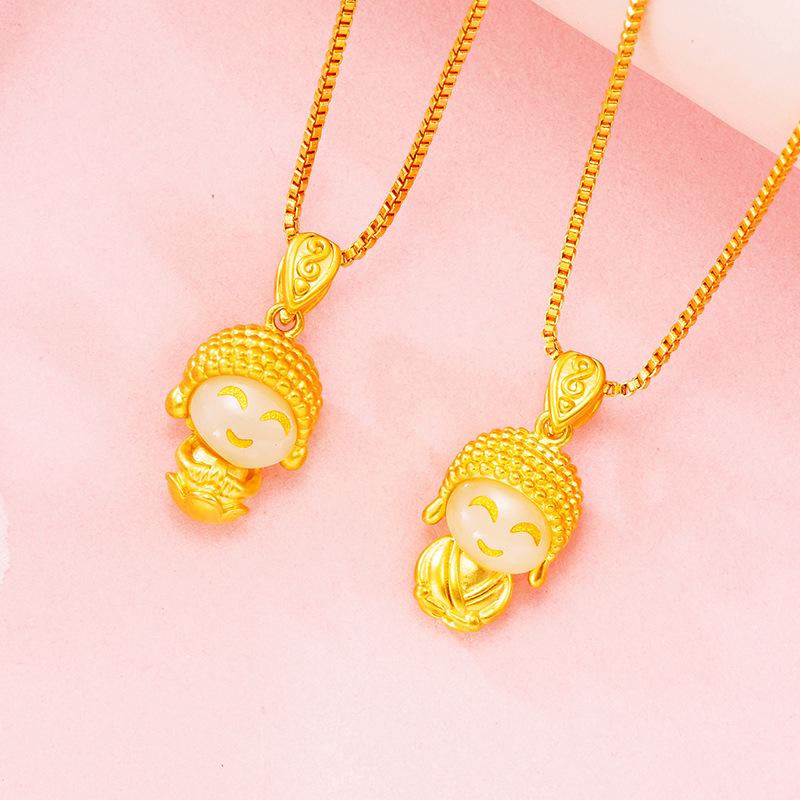 Elegant 3D Gold-Plated and Jade Maitreya Buddha Pendant for Women