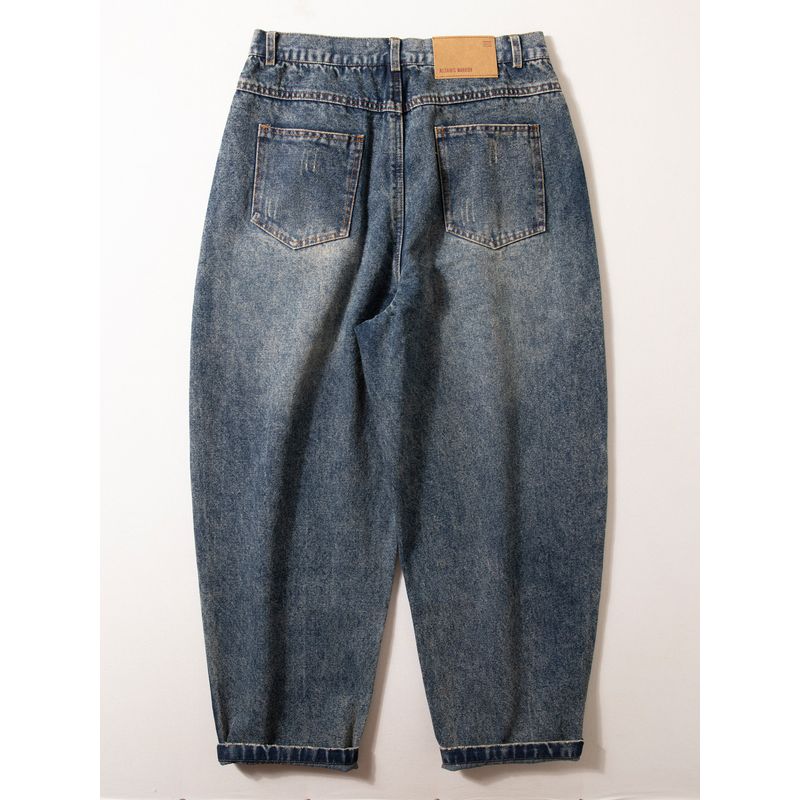 Men's Heavyweight Pure Cotton American Retro Distressed Wide-Leg Dad Jeans, Loose Casual Carrot Pants for Spring and Autumn
