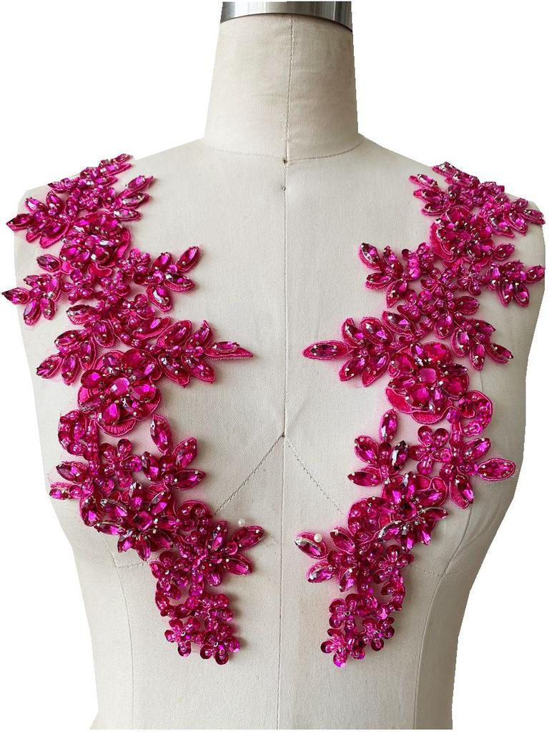 Heavy-duty Sewing Multi-color Bright Rhinestone Floral Lace Applique Dress Accessories Luxurious Decorative Patch Made In China