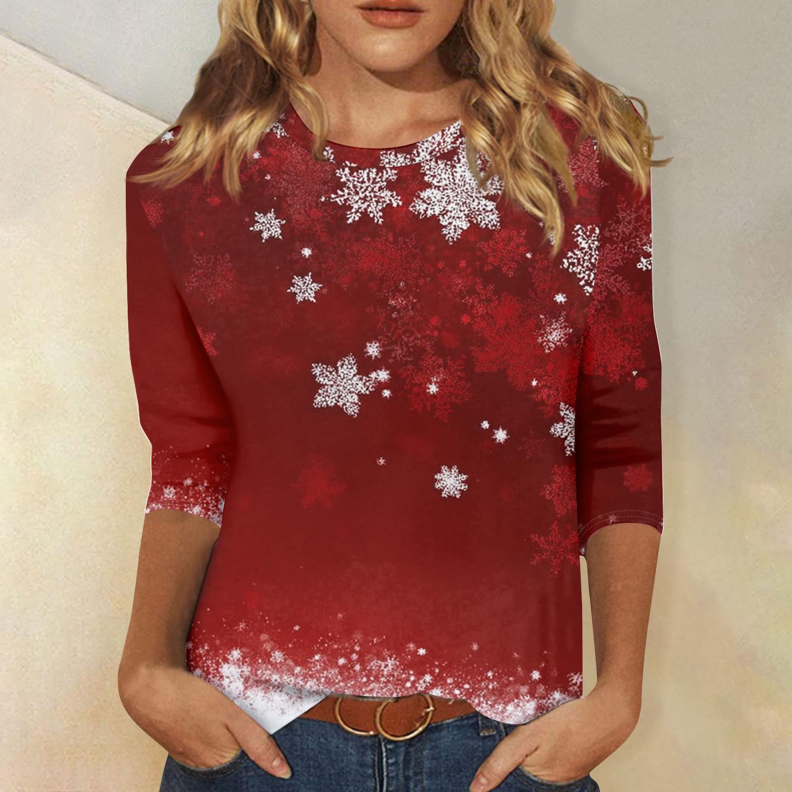 

Women s Casual Fashion Christmas Print Three-Quarter Sleeve Top XXL