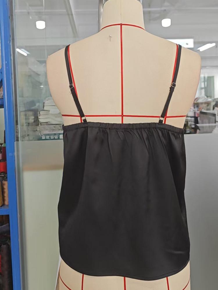 Summer 2026 Women's Casual Sexy Camisole with Lace Patchwork Satin Top