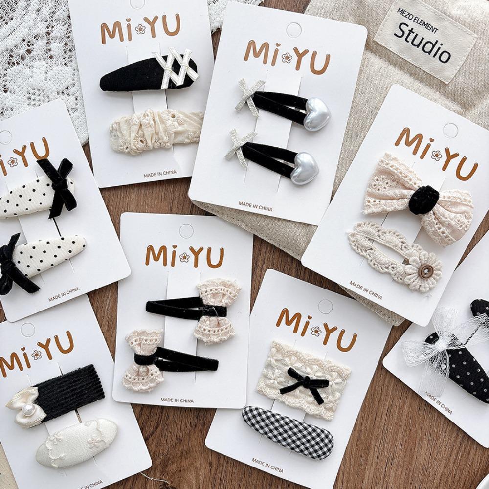 2Pcs/lot Lace Cloth Hair Clips Plaid Design Bangs Clips Sweet Princess Headdress  Hair Accessories