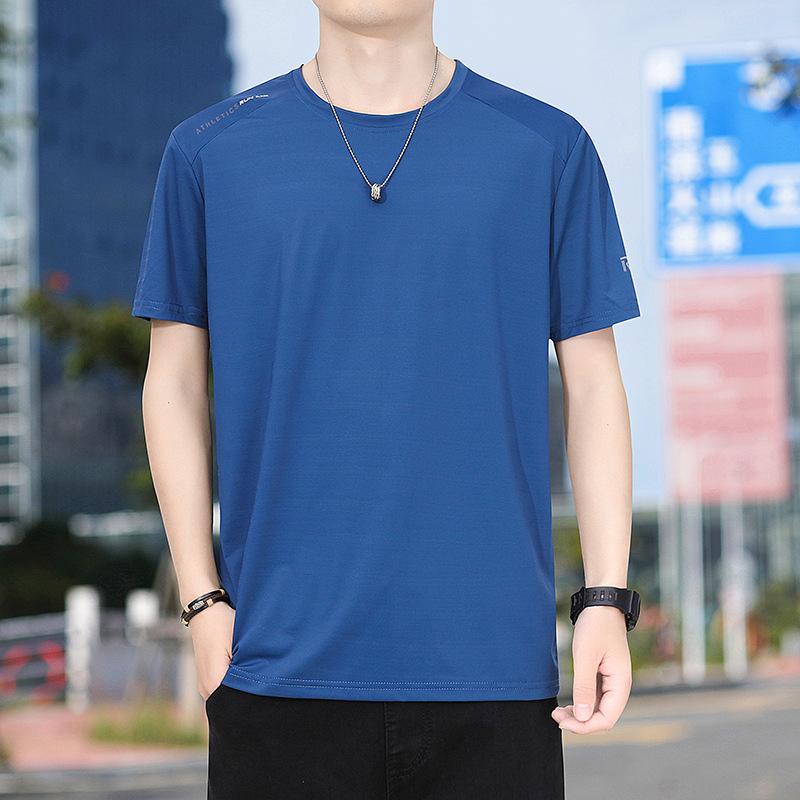 Camiseta de Manga Corta de Seda de Hielo para Hombre Verano Holgada Cuello Redondo Fina Secado Rápido Casual Deportes Top de Verano