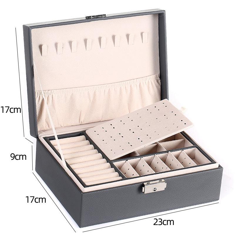 Double-Layer Leather Jewelry Box with Lock for Earrings and Handcrafted Accessories