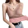 Gilet Termico da Donna con Bordo in Pizzo Foderato in Peluche Scollo a V Senza Maniche Filo Tinta Unita Vestibilità Slim Elastico con Imbottiture sul Petto Sovrapposizione