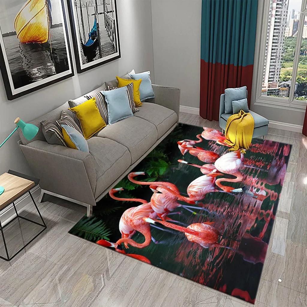 3D Schöner Flamingo Teppich Reizende Tierteppiche für Wohnzimmer Kinderzimmer Eingang Dekor Teppiche Badezimmer Küche Rutschfeste Matten