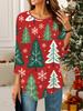 Women's Loose Round Neck Three Quarter Sleeve Tee 3D Christmas Pattern Ideal Halloween and Christmas Gift