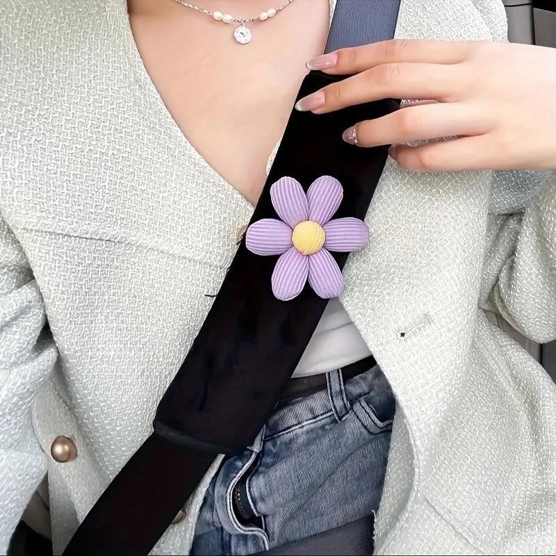 2 Cute Flower Car Seat Belt Shoulder Pads - Women's Comfortable Polyester Seat Belt Cover