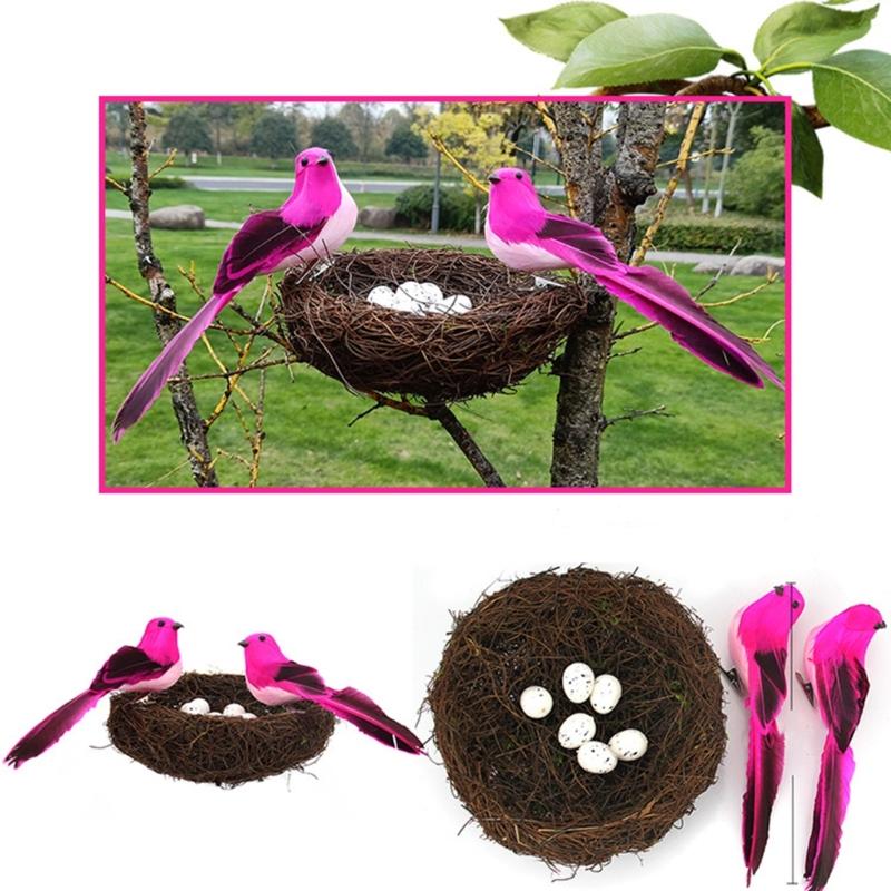 Realistic Artificial Woven Bird Nest Basket With Foam Chick Figure And Eggs Indoor Outdoor Easter Celebration Decoration