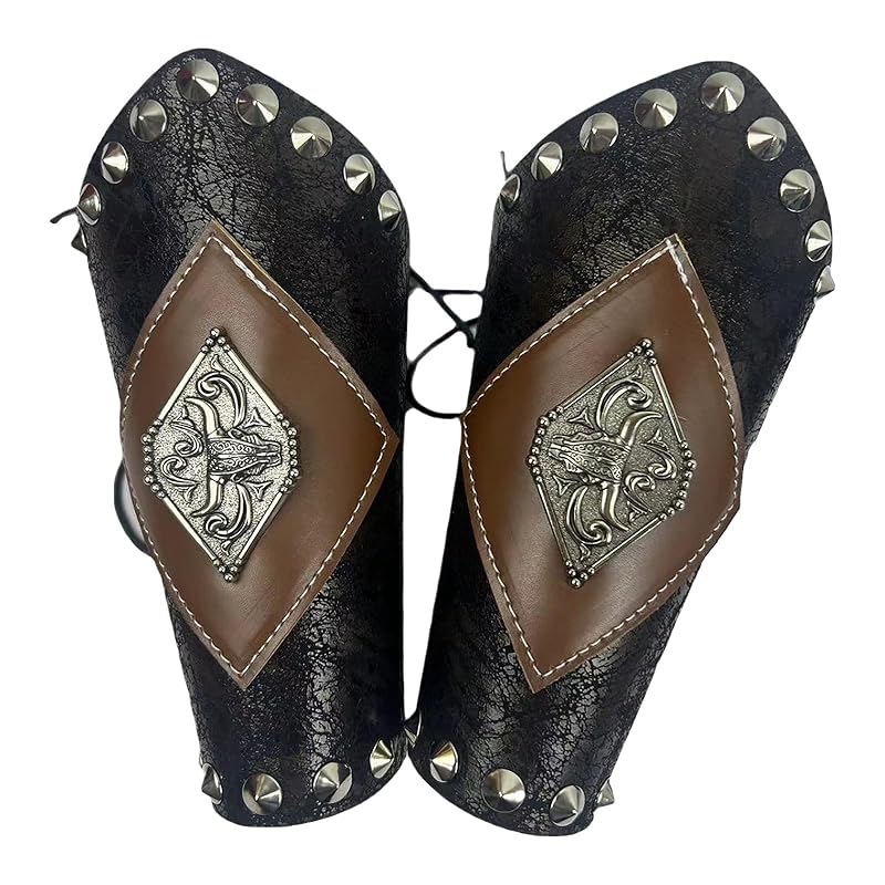 

[Moonlove] medieval style wristband arm guard PU with studs lace up gauntlet cool adjustable knight arm cover bracelet leather medieval costume