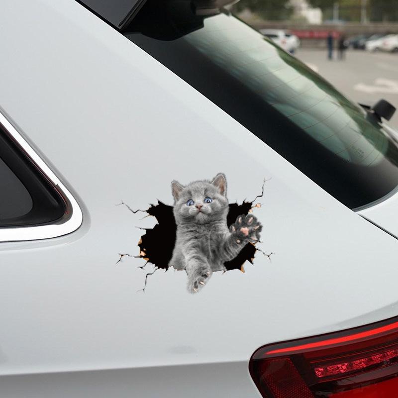 Personalized 3D Cartoon Cat Car Decal - Cute & Funny Scratch Cover Sticker