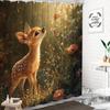 1 Stück Reh auf Wiese Duschvorhang - Kleines Reh, Lebendige Wildblumen, Sonnenbeschienener Wald, Polyester, 70,8x70,8 Zoll, 12 Haken, Waschbar
