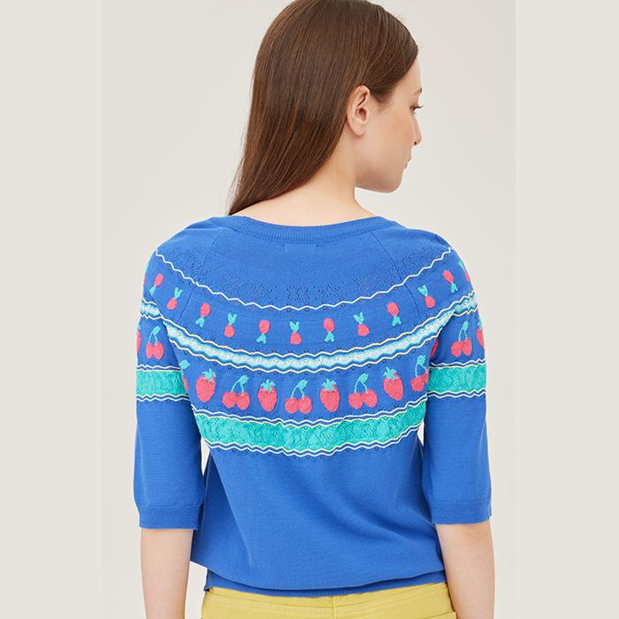 Benetong Berry Jacquard Short Sleeve Knit _Bakp59531Bl