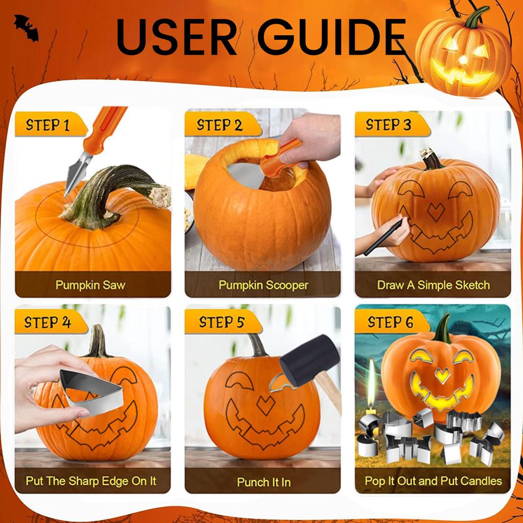 Pumpkin Carving Tool Set Stainless Steel Cutters with Rubber Mallet and Carving Knives for Halloween Pumpkin Decoration Carving Kit