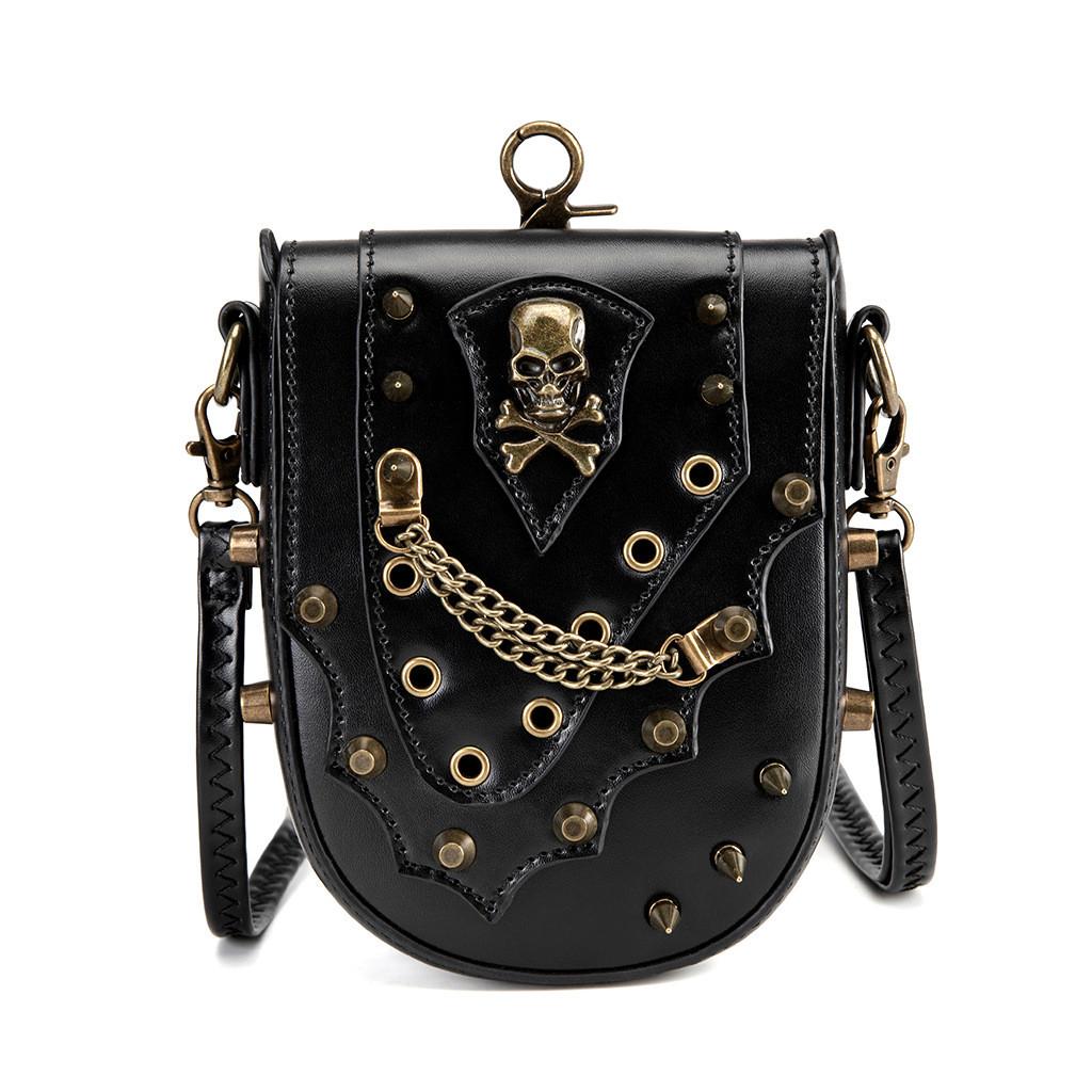 Medieval Steampunk Mini Pu Leather Shoulder Bag With Stitching Rivets For Daily Use