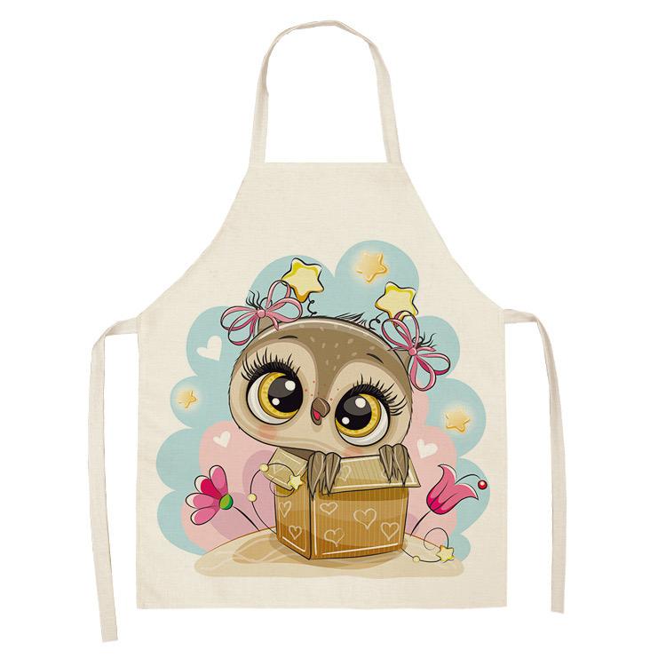Cute Cartoon Animal Print Apron, Kawaii Cat & Owl Design, Kitchen Cooking Bib Multiple Sizes Available, Perfect for Baking Home