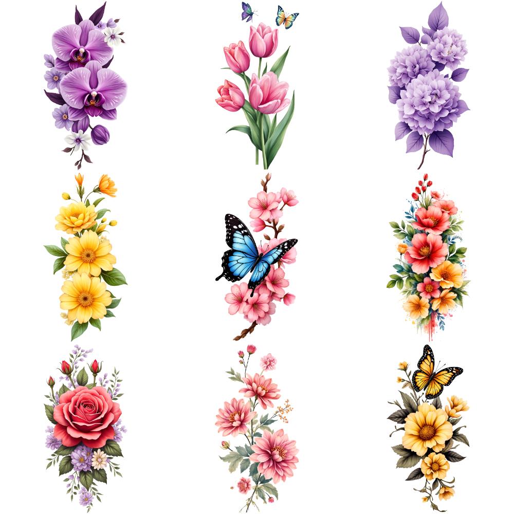 9 Stück Blumen Temporäre Tattoos für Männer Frauen Pflanze Narzisse Rose Pfingstrose Fake Tattoo Aufkleber Wasserdicht Körper Arm Tattoo Aufkleber