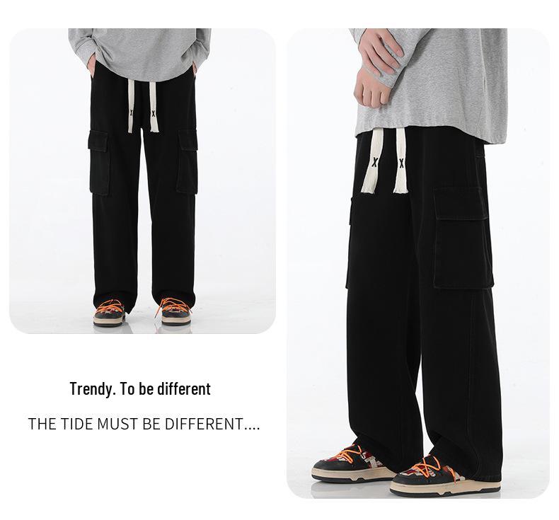 Men's Retro Wide-Leg Multi-Pocket Jeans - Spring/Fall Casual Workwear Pants