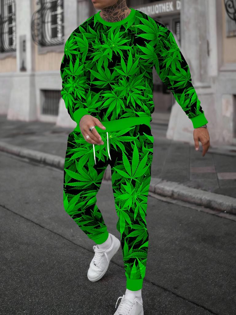 Men's Fall Winter 2026 Matching Set Stylish Crew-Neck Two-Piece Outfit Featuring Print and Trendy Streetwear Style