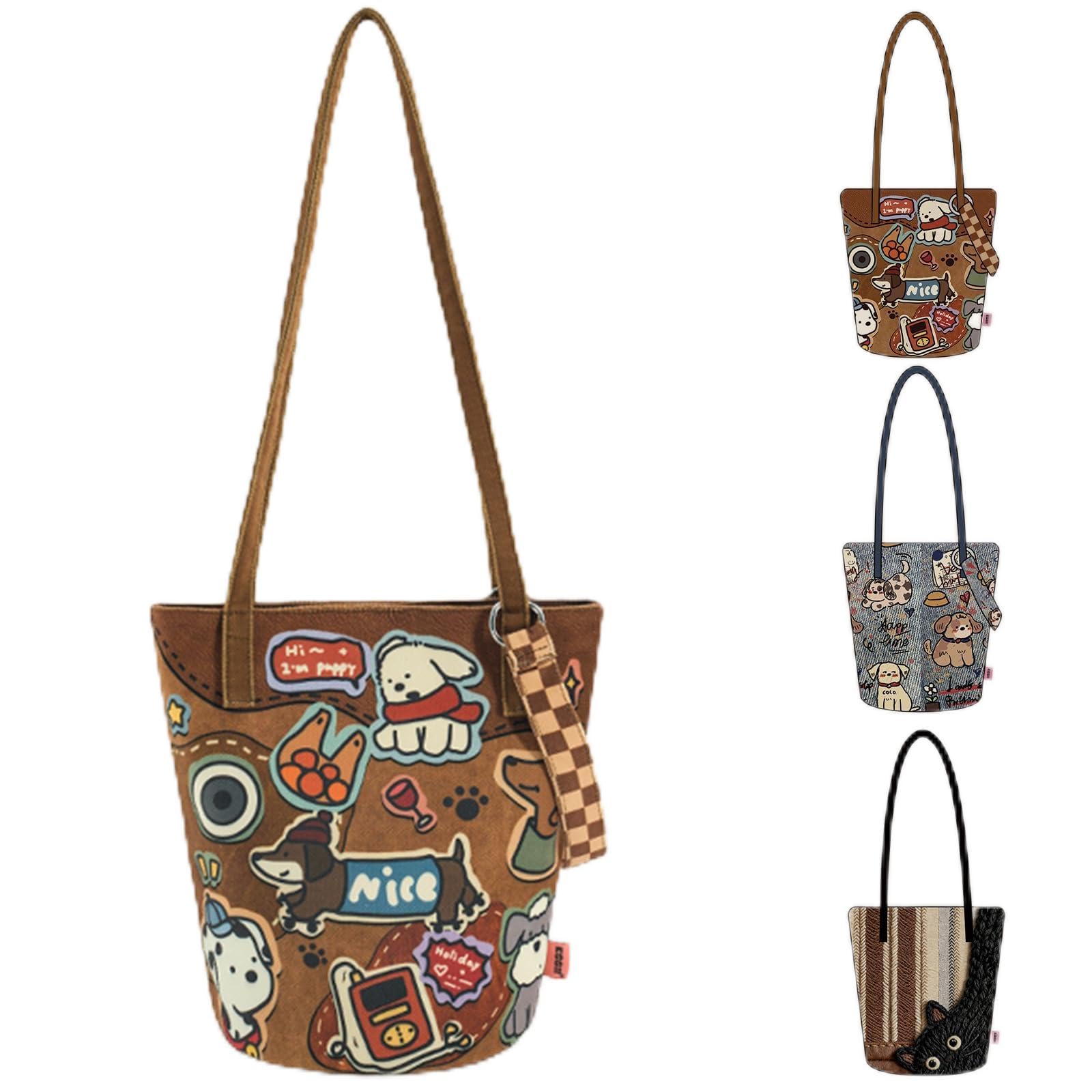 

MXYOO Women s 3-Way Tote Bag, Shoulder Bag, Crossbody Bag, Large Capacity, Lightweight, Cute Bucket Bag with Dog and Cat Prints, Can Hold a 12-inch