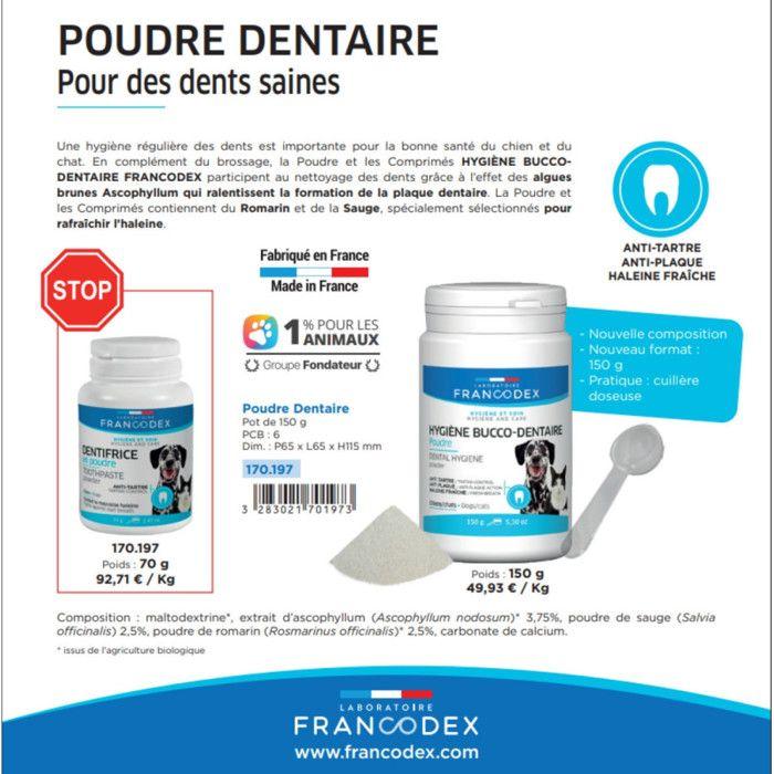 Dentifrice En Poudre Pot De 150 G Pour Chiens Et Chats - Francodex