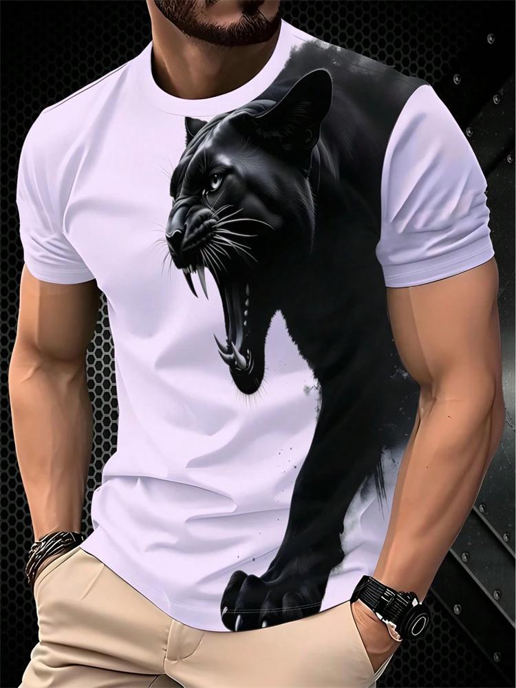 Men's Summer Crew-Neck Short-Sleeve T-Shirt Cool Black Panther Print Multi-Color Short-Sleeve Sports Fitness Short-Sleeve