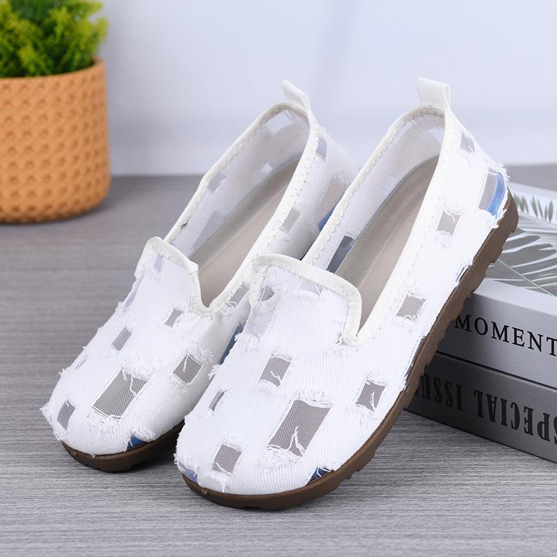 

Тканевая обувь Женская Хлопково-льняная подкладка Впитывающая пот Дышащая Обувь на плоской подошве Удобная Легкая Нескользящая 40 белый