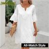 Fashion Solid Color Print 3/4 Sleeves V-Neck  Casual Dresses