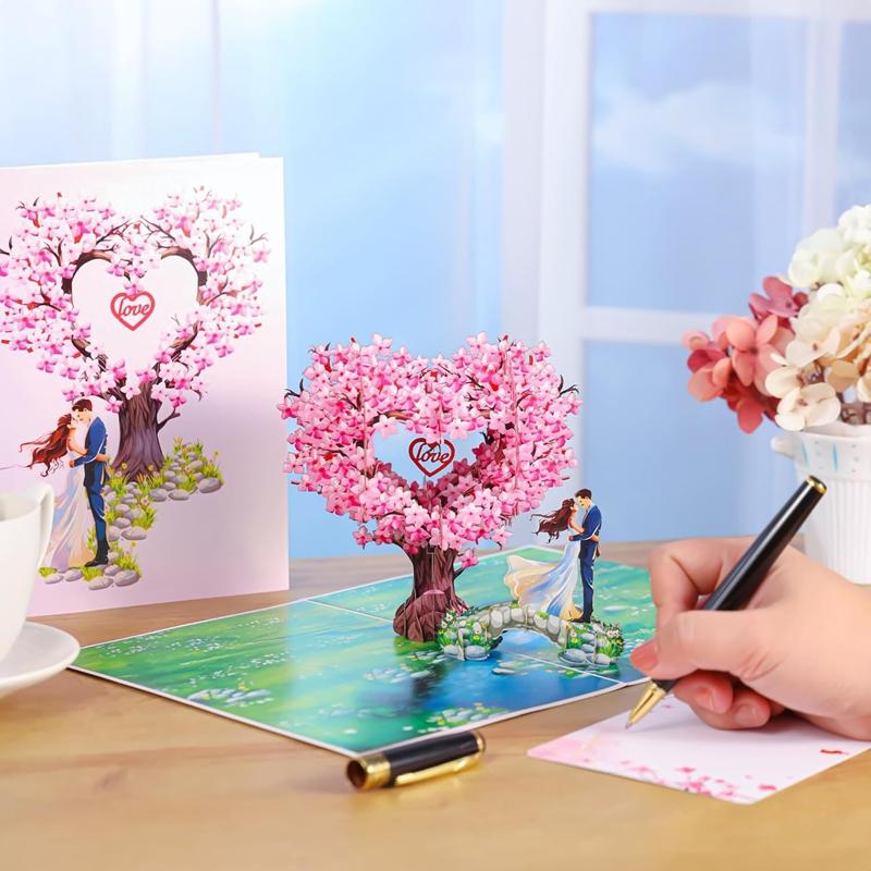 3D Love Tree Valentine'S Day Greeting Card With Envelope Romantic Paper Love Heart Tree Design For Wedding New Year Gift Card
