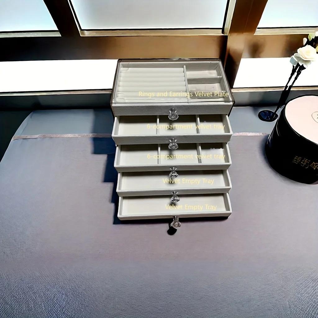 New upgrades 5 Layers of Velvet Jewellery Organiser Drawer Velvet Jewelry Box Earrings Bracelet Organizer Jewelry Display Box