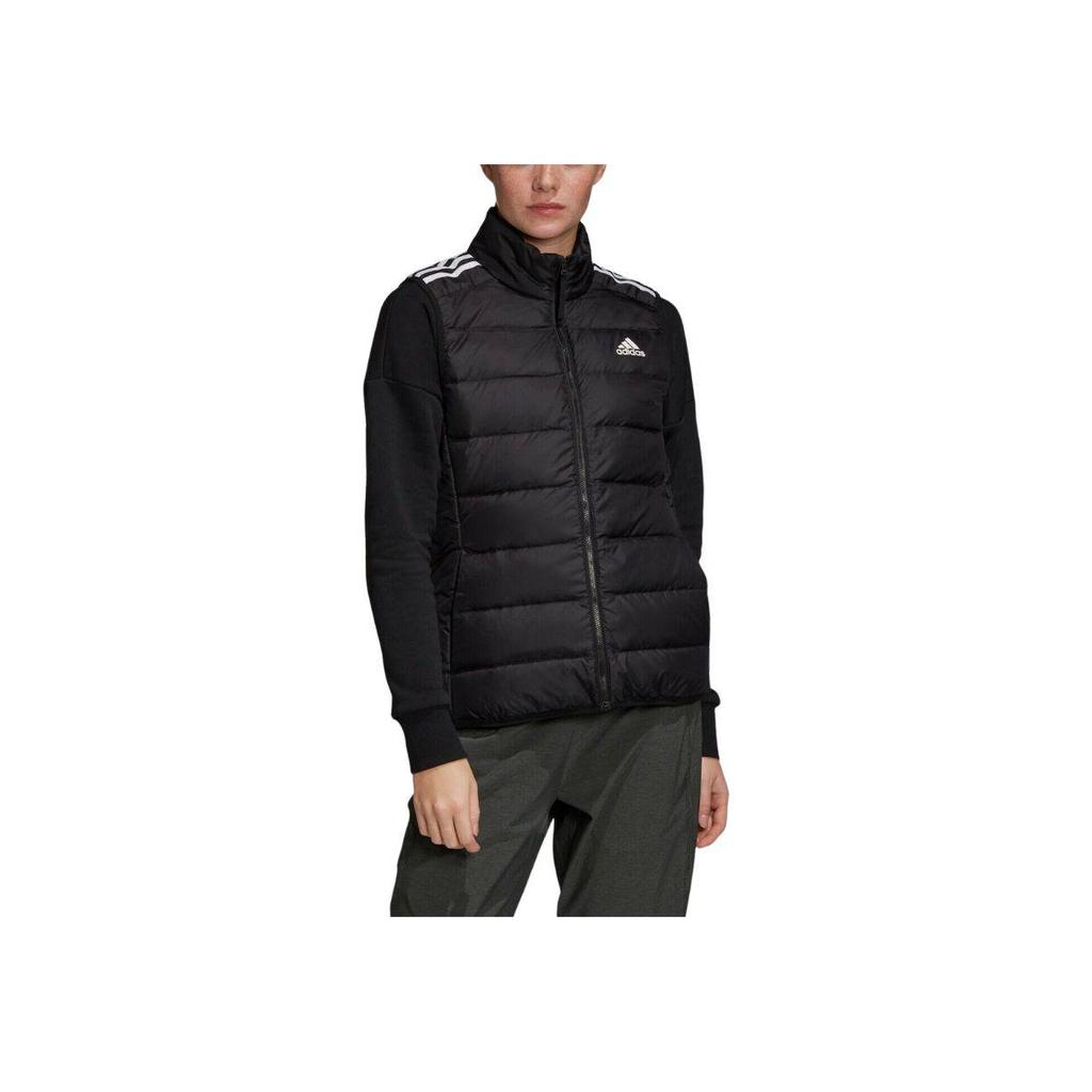adidas Logo Print Striped Stand Collar Sleeveless Down Vest Women Vests Black GH4586