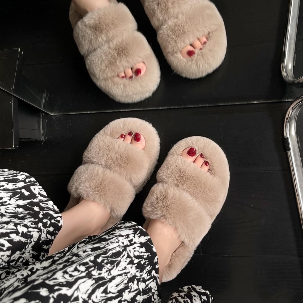 Frühling und Herbst neue kleine Muffin dicke Sohle erhöhend Plüsch flauschige Baumwollpantoffeln Damen tragen Zuhause flauschige Schuhe