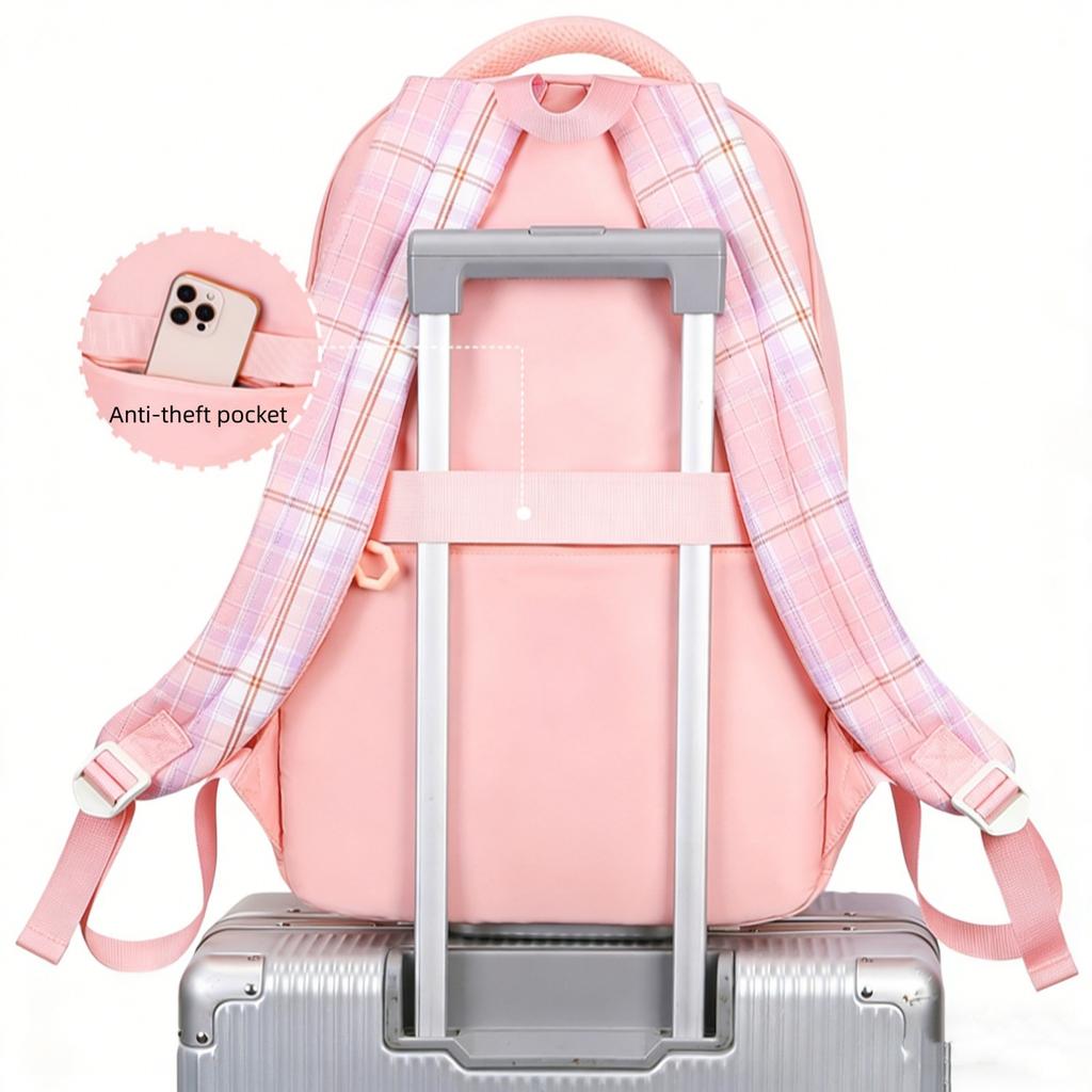 3pcs/set School Backpack for Girls Bookbag Elementary Middle School Bags Student Cute Plaid Backpack with Lunch Bag Pencil Bag