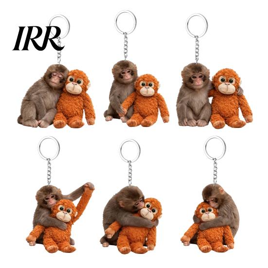Colorful Desk Decoration Monkey Keychain 2D Acrylic Cute Holding Plush Toy Accessory Hanging Pendant for Backpack Purse Car Keys Aceessory Collectible