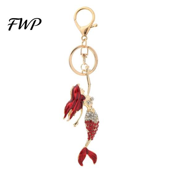 Lobster Clasp Keychain Pendant Sparkling Rhinestones Inlaid Mermaid Design Key Holder Car Hanger Accessory with Lightweight Backpacks Hanging Notebook