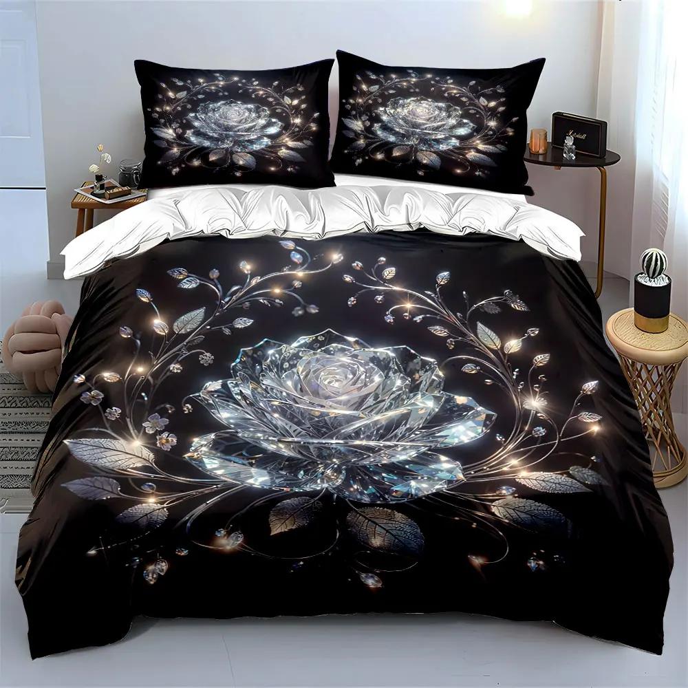 Crystal Flower Decorative Set Soft Comfortable Duvet Cover Bedding Set Included 1*Duvet Cover & 2*Pillowcases gift