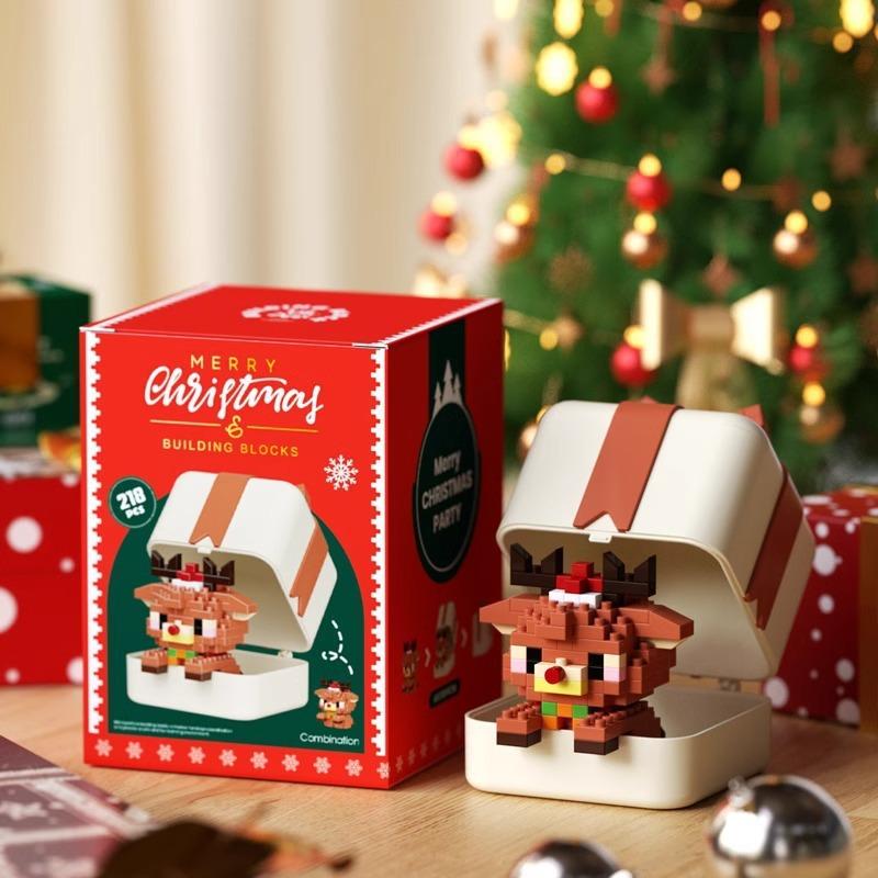 Non-Toxic 33 Style Cartoon Santa Claus Snowman Wishing Tree Apple Candy House Building Blocks City Compatible Diy Toys Children'S Gifts