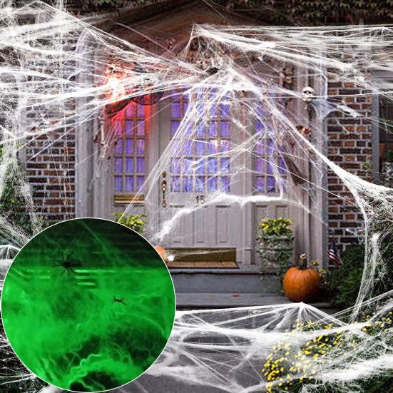Luminous Spider Webs Halloween Decoration Super Stretch Cobwebs Decoration with Fake Spiders for Parties Haunted Houses
