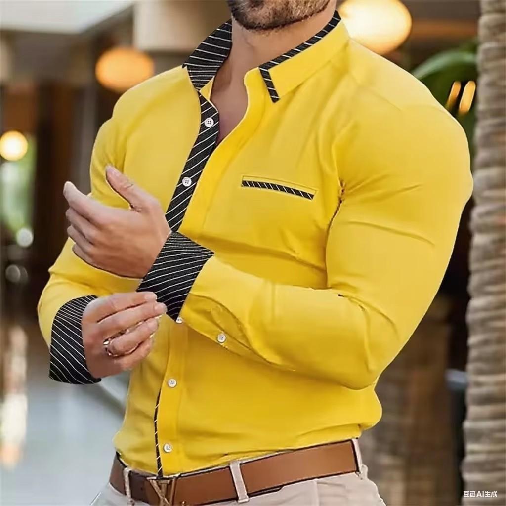 Herren Lässiges Langarm 3D Digitaldruck Lässiges Hemd Tasche Nähte Oberteile Hemd