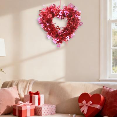 Valentine's Day Heart-shaped Artificial Wreath Indoor Outdoor Front Door Wall Hanging Love Heart Foil