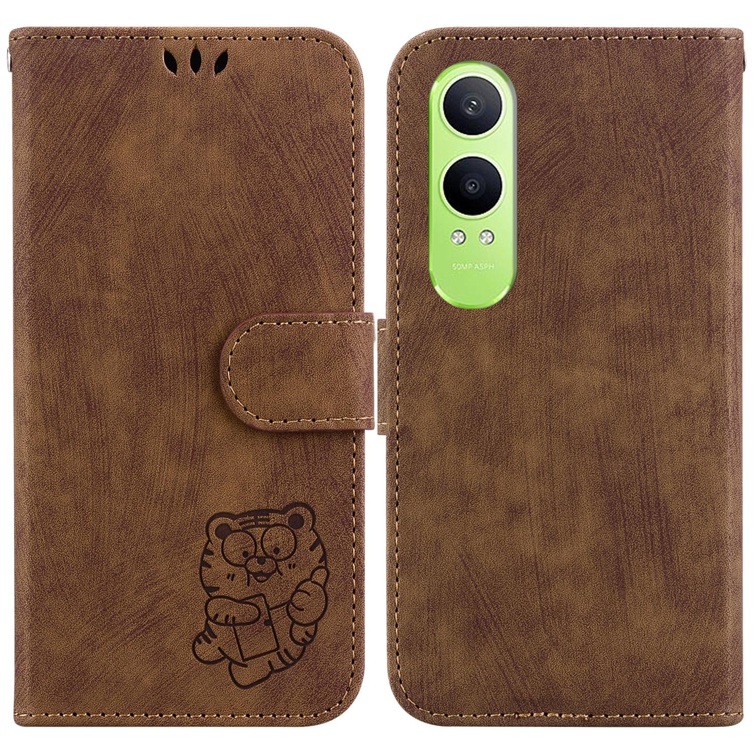 For OnePlus Nord CE4 Lite 5G Wallet Case Tiger Imprint Leather Shockproof Phone Cover E