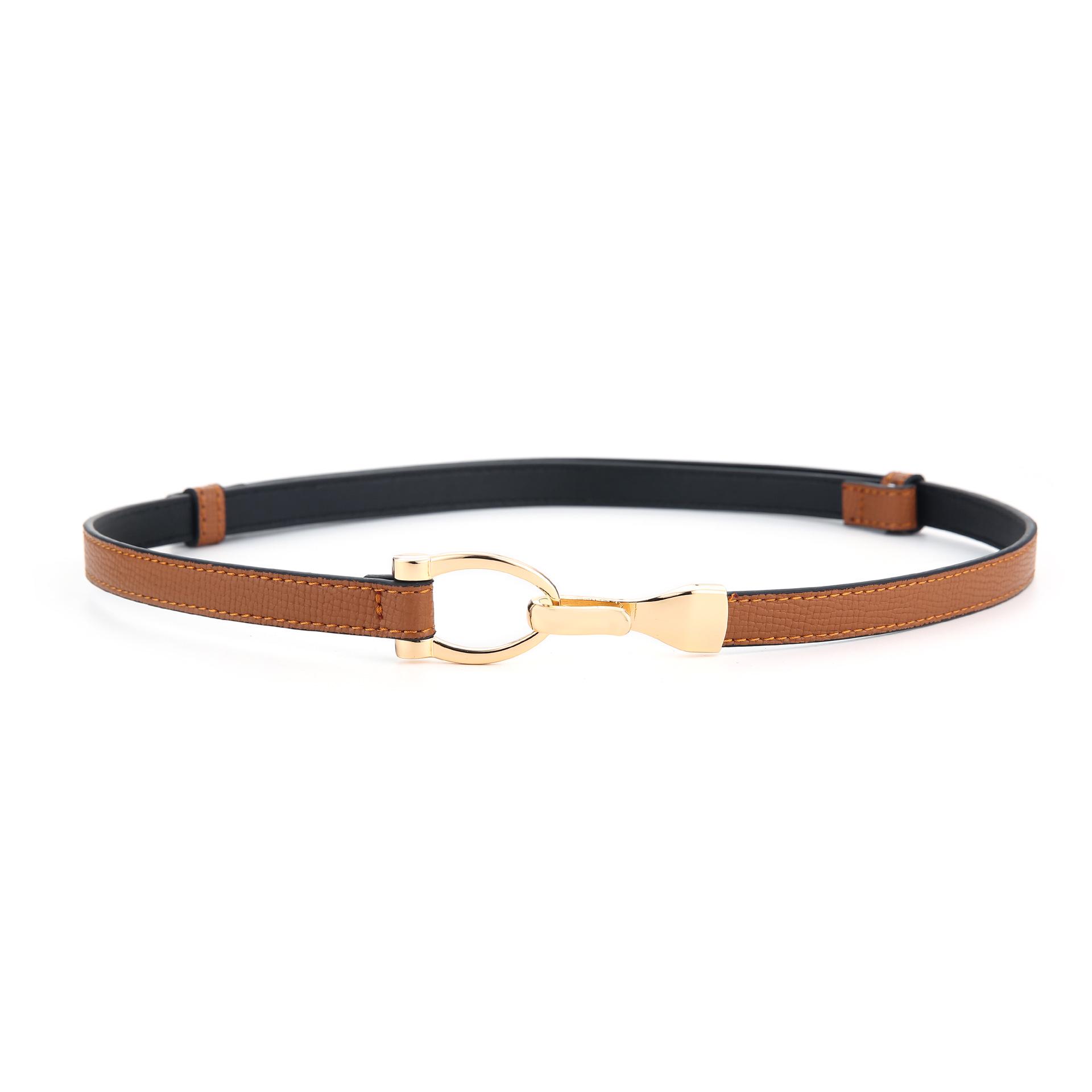 Women s Genuine Leather Adjustable Double Buckle Thin Waistband for Dresses and Sweaters 97 cm