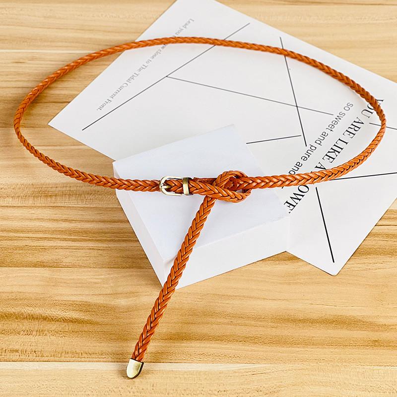 Ladies Non Punched Woven Needle Buckle Slim Belt Dress Accessories Summer Retro