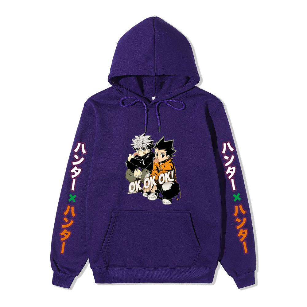 Hunter X Hunter Gon Killua Unisex Fleece Hoodie Vertical Japanese Text Sleeve Anime OK Print Long Sleeve Pullover Sweatshirt