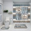 4PCS Rustic Floral Flower Sweet Love Home Fabric Shower Curtain Set, with Non-Slip Rugs, Toilet Lid Cover and Bath Mat Farmhouse Country Vintage Wood